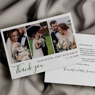 Modern 3 Photos Wedding Thank You Note Card