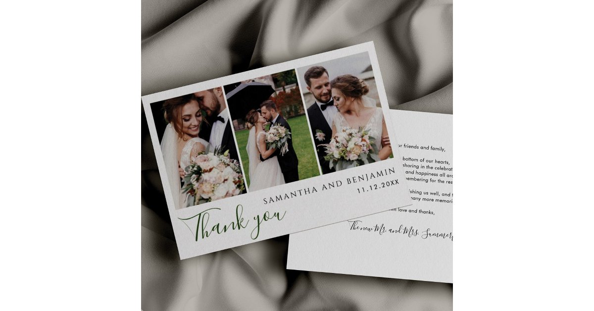 Modern 3 Photos Wedding Thank You Note Card | Zazzle