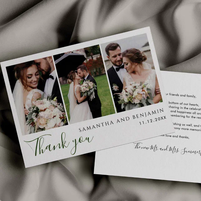 Modern 3 Photos Wedding Thank You Note Card | Zazzle