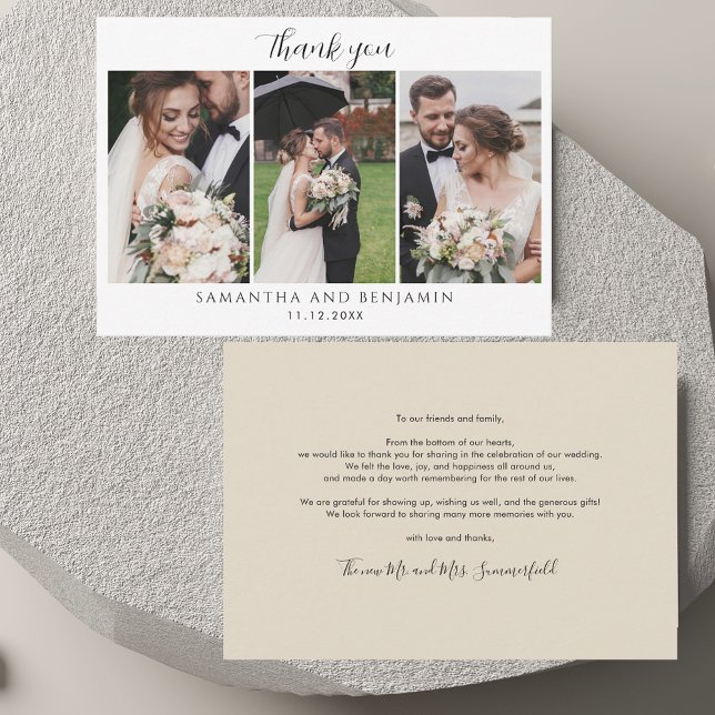 Modern 3 Photos Wedding Thank You Note Card (Modern 3 Photos Wedding Thank You Note Card)