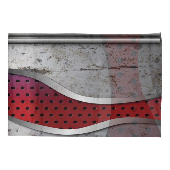 Modern 3D Abstract Minimalist, Red/Grey Metal Pill Pillow Case (Back)