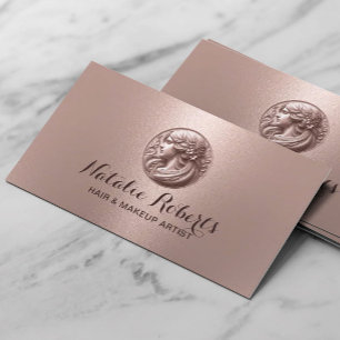 Modern 3D Beauty Salon Logo Hair Stylist Rose Gold Business Card