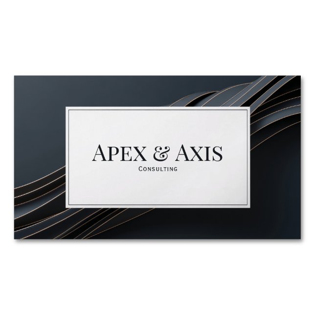 Modern 3D Black and Rose Gold Fluid Waves Business Card Magnet (Front)