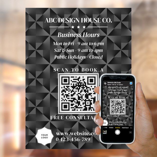 Modern 3D Black Business Consultant Logo QR Code Window Cling (Creator Uploaded)