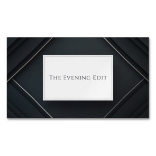 Modern 3D Black Layered Panels Silver Accent Business Card Magnet