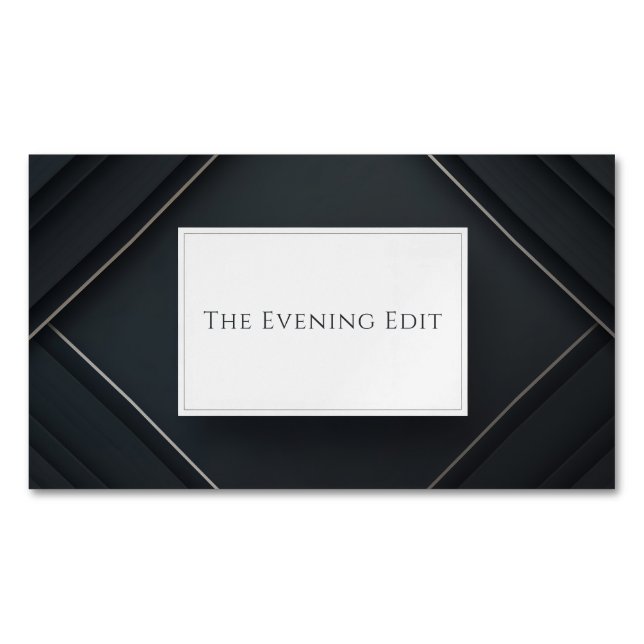 Modern 3D Black Layered Panels Silver Accent Business Card Magnet (Front)
