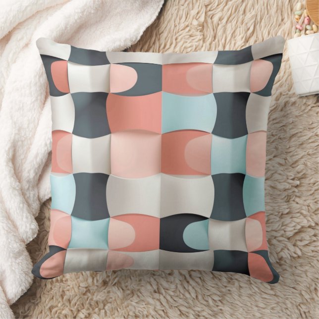Modern 3D Curved Geometric Illusion Pattern Throw Pillow (Blanket)