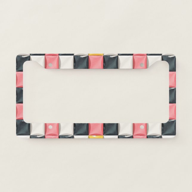 Modern 3D Curved Tile Pattern in Pastel & Charcoal License Plate Frame (Front)