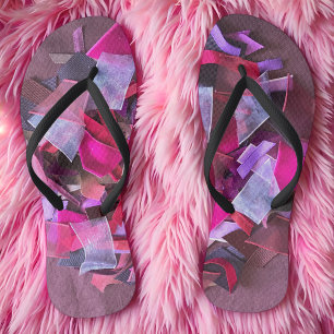 Modern 3D effect burgundy pink purple ribbons Flip Flops