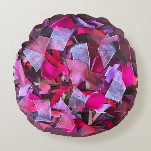 Modern 3D effect burgundy pink purple ribbons  Round Pillow