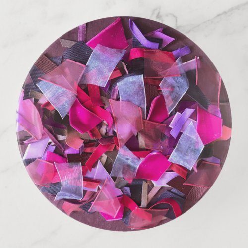 Modern 3D effect burgundy pink purple ribbons  Trinket Tray