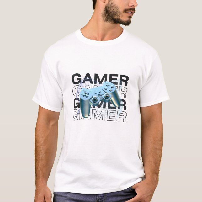 Modern 3D Gamer Controller Graphic T-Shirt (Front)