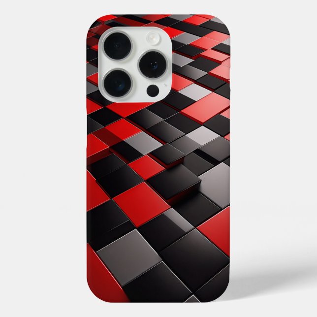 Modern 3D Geometric Block Case Glossy Vibrant red (Back)