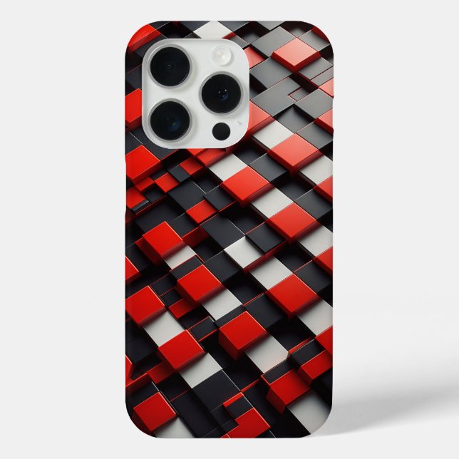 Modern 3D Geometric Block Case Red, Black & White (Back)