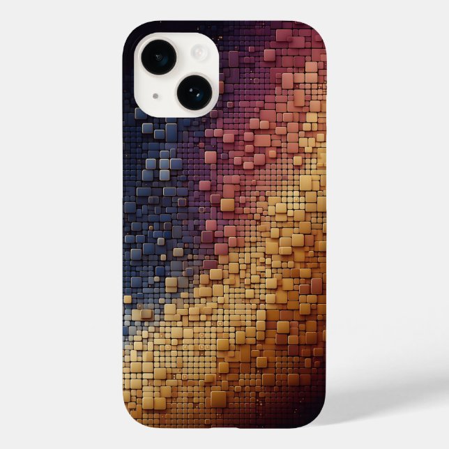 Modern 3D Geometric Blocks Gradient Navy Blue and  Case-Mate iPhone Case (Back)