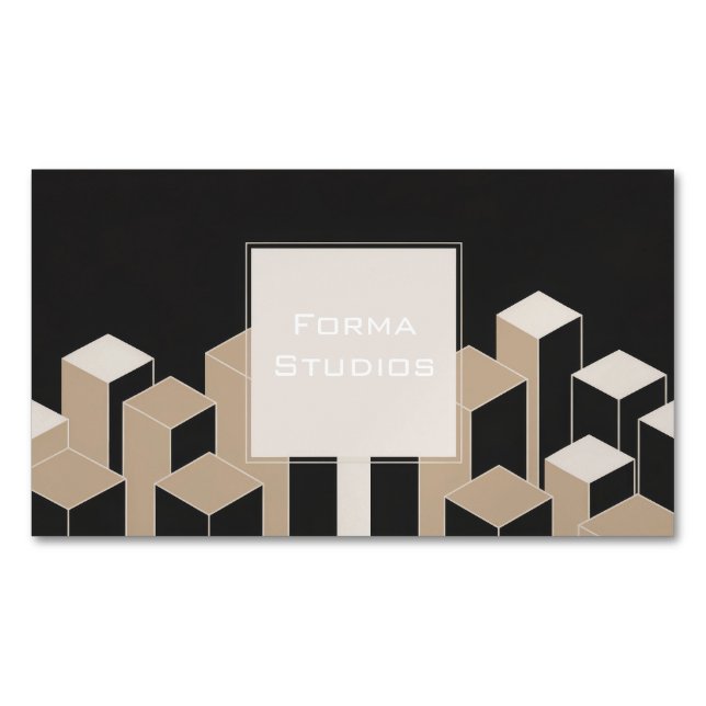 Modern 3D Geometric Columns Black Beige Architech Business Card Magnet (Front)