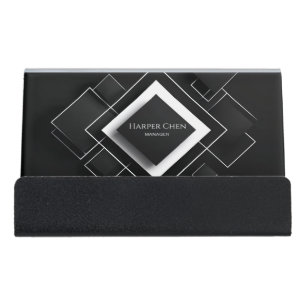 Modern 3D Geometric Layered Squares Desk Business Card Holder