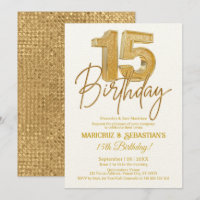 Modern 3D Gold Glitter Twins 15th Birthday