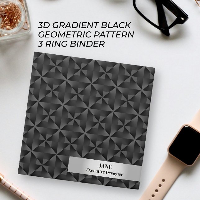 Modern 3D Gradient Black Diamond Geometric Pattern 3 Ring Binder (Creator Uploaded)