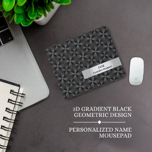 Modern 3D Gradient Black Diamond Geometric Pattern Mouse Pad