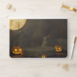 Modern 3D Halloween Podium Pumpkin Background HP Laptop Skin
