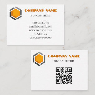 Modern 3D Hexagon Cube Orange Gray QR Code Business Card