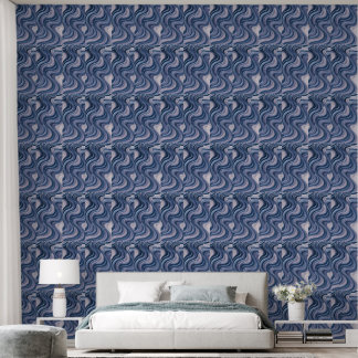 Modern 3D Layered Blue Wave Abstract Pattern Wallpaper