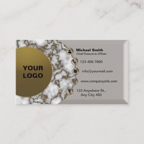 Modern 3D Metallic Faux Marble Silver_Gold Foil Business Card