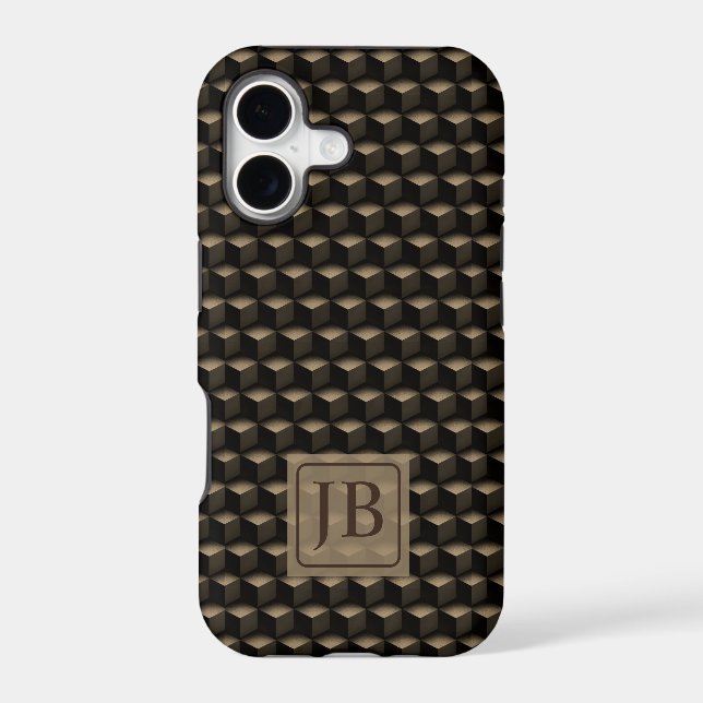 Modern 3D Monogram, Geometric Bronze Pattern Case-Mate iPhone Case (Back)