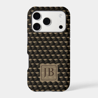 Modern 3D Monogram, Geometric Bronze Pattern iPhone 17 Pro Case