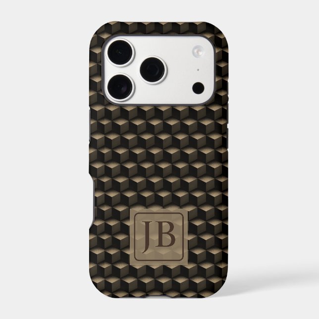 Modern 3D Monogram, Geometric Bronze Pattern Case-Mate iPhone Case (Back)