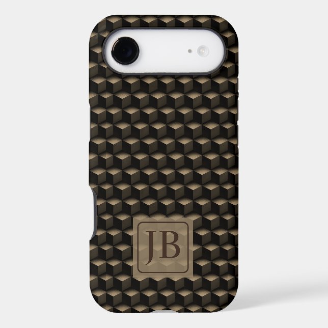 Modern 3D Monogram, Geometric Bronze Pattern Case-Mate iPhone Case (Back)
