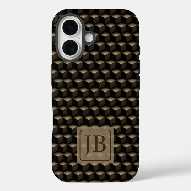 Modern 3D Monogram, Geometric Bronze Pattern Case-Mate iPhone Case (Back)