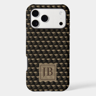 Modern 3D Monogram, Geometric Bronze Pattern iPhone 17 Pro Max Case