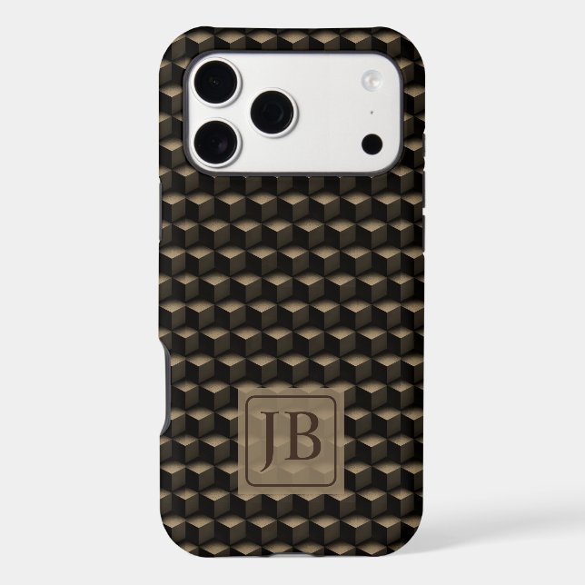 Modern 3D Monogram, Geometric Bronze Pattern Case-Mate iPhone Case (Back)