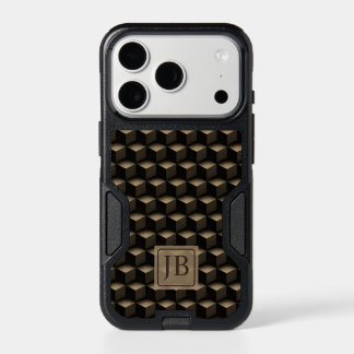Modern 3D Monogram, Geometric Bronze Pattern iPhone 17 Pro Case