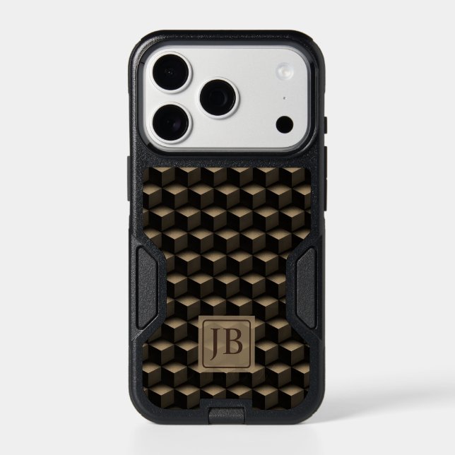 Modern 3D Monogram, Geometric Bronze Pattern Otterbox iPhone Case (Back)