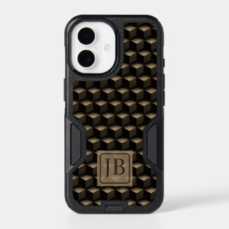 Modern 3D Monogram, Geometric Bronze Pattern iPhone 17 Case