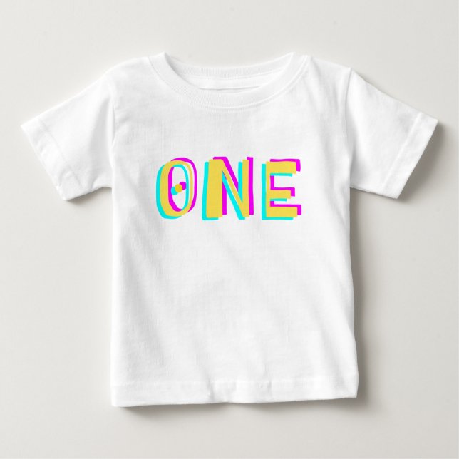 Modern 3D One Yellow First Birthday Baby T-Shirt (Front)