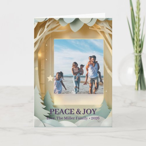 Modern 3D Paper Cut Birch Tree Family Photo Christ Card