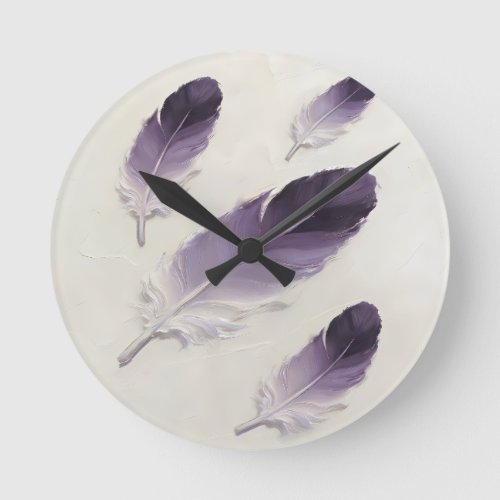 Modern 3D Purple Lavender Feather Oil Art Acrylic Round Clock