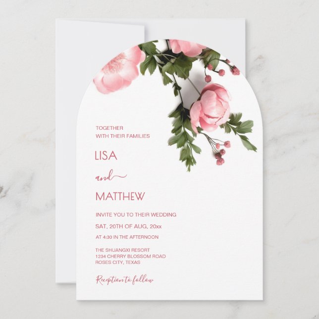  Modern 3D Roses Wildflowers Wedding Invitation (Front)