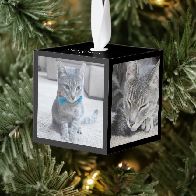 Modern 3d Square Custom Family/Pet Photo Cube Ornament (Tree)