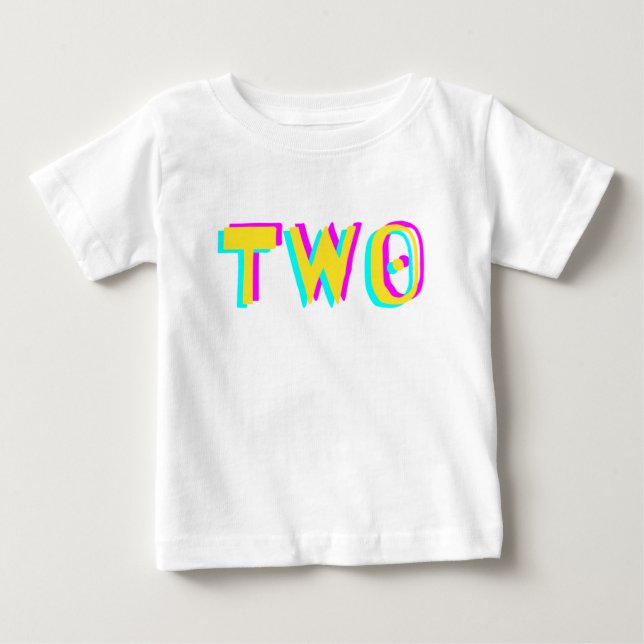 Modern 3D Two Yellow Second Birthday Baby T-Shirt (Front)