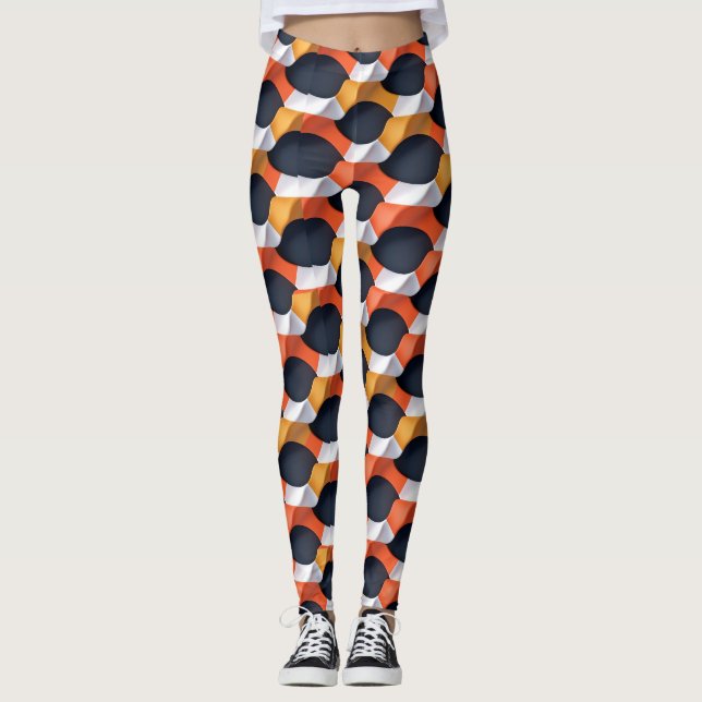 Modern 3D Wave Geometric Pattern in Bold Colors Leggings (Front)
