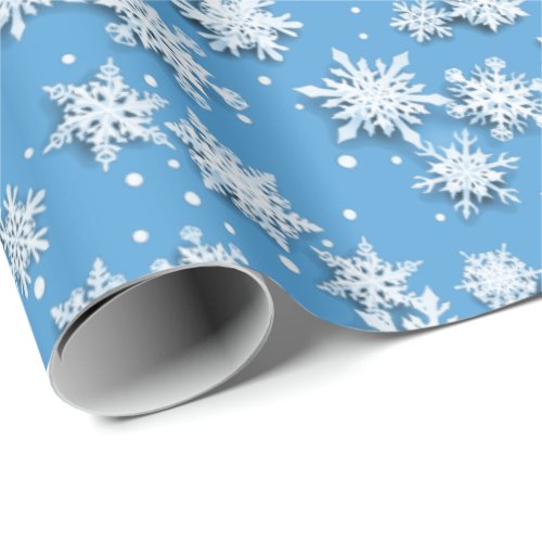 Modern 3D White Snowflakes Watercolor Christmas Wrapping Paper