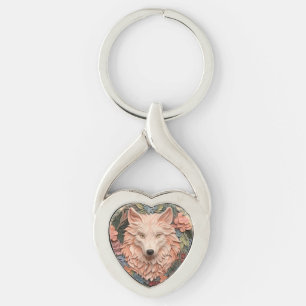Modern 3d Wolf Floral Peach Keychain