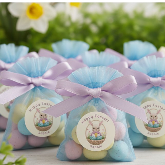 Modern 3D Yarn Art Easter Bunny Personalized Stick Classic Round Sticker (Creator Uploaded)