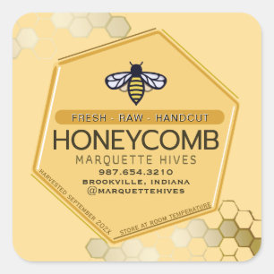 Modern 3D Yellow Hexagon Stylized Bee Honeycomb Square Sticker