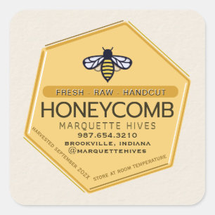 Modern 3D Yellow Hexagon Stylized Bee Honeycomb Square Sticker